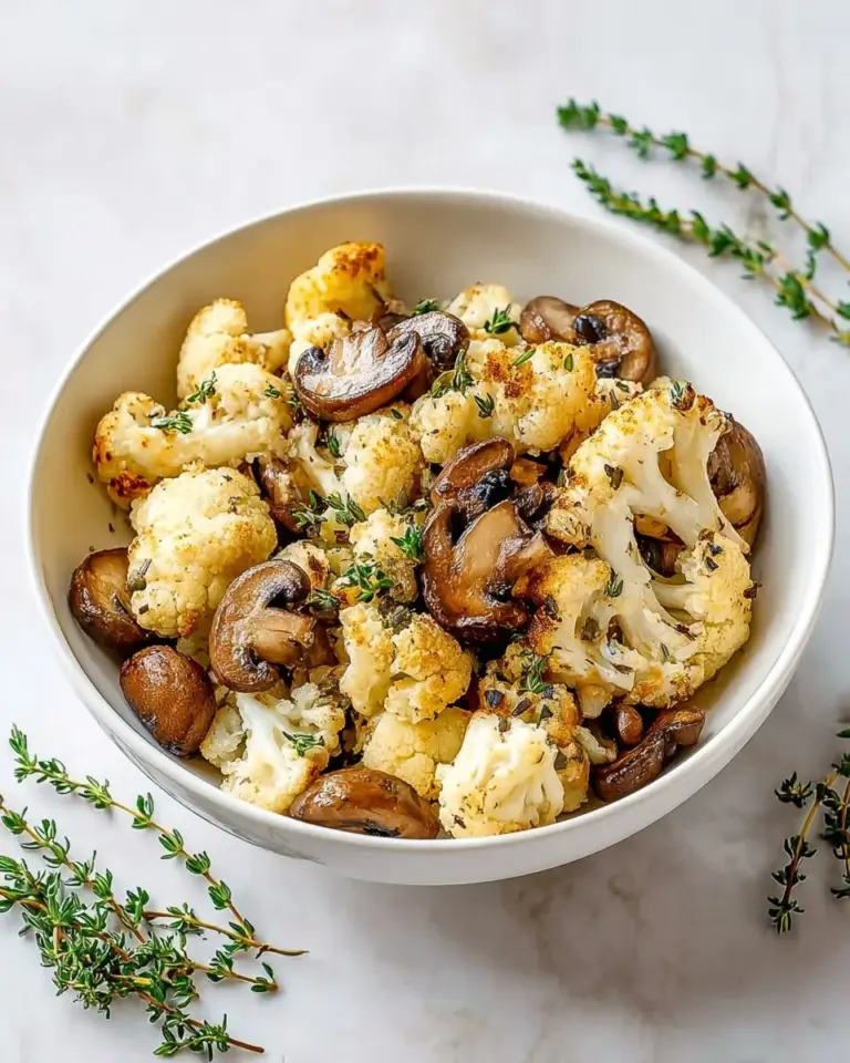 Sautéed garlic mushroom cauliflower in a skillet