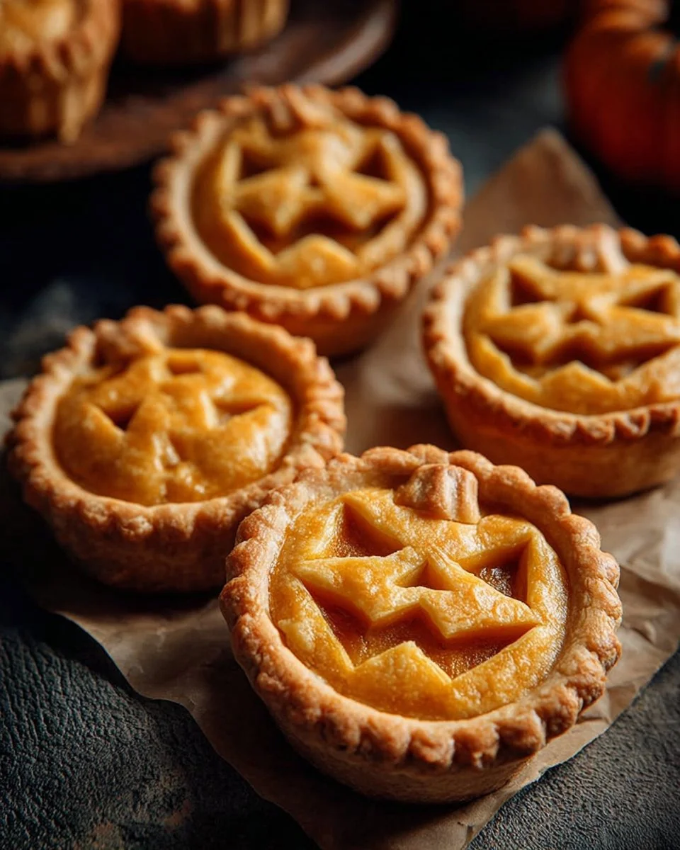 Delicious Jack-O-Lantern pumpkin pies for Halloween festivities