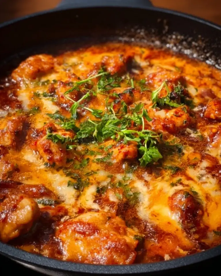 Plate of Korean Fire Spicy Chicken with vibrant spices and garnishes