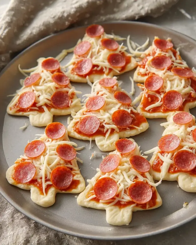 Mini Christmas Tree Pizza decorated with festive toppings