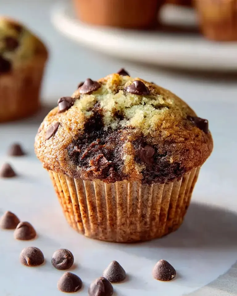 Deliciously moist zucchini chocolate chip muffins fresh out of the oven.