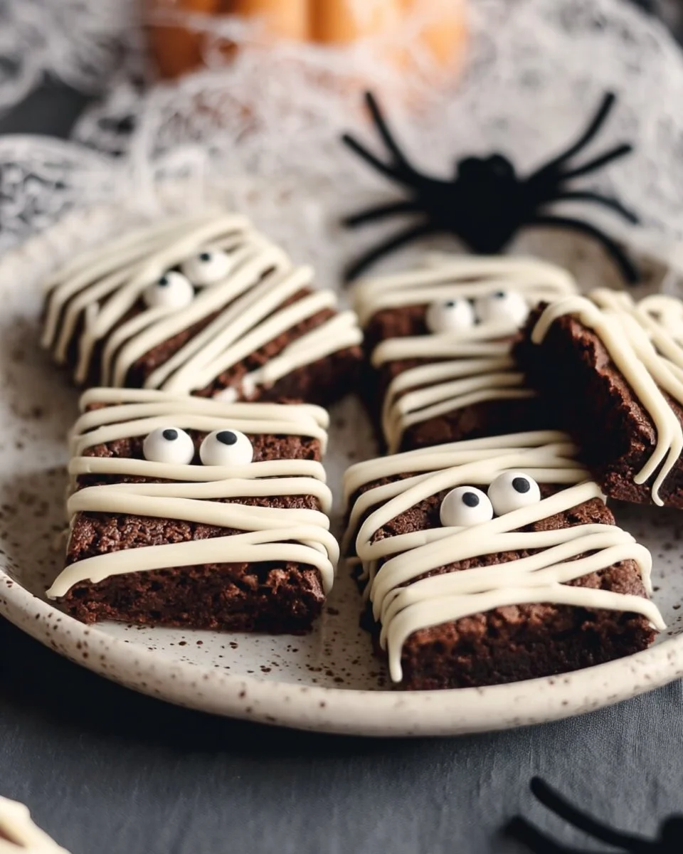 Delicious Mummy Brownies decorated for Halloween