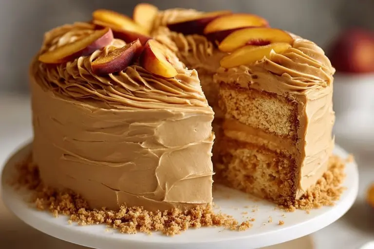 Peach Cake with Brown Sugar Frosting