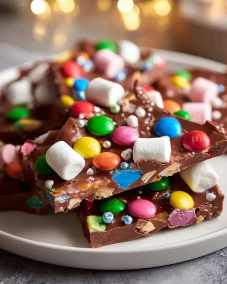 Delicious Reindeer Poop Bark, a fun holiday treat made with chocolate and nuts.