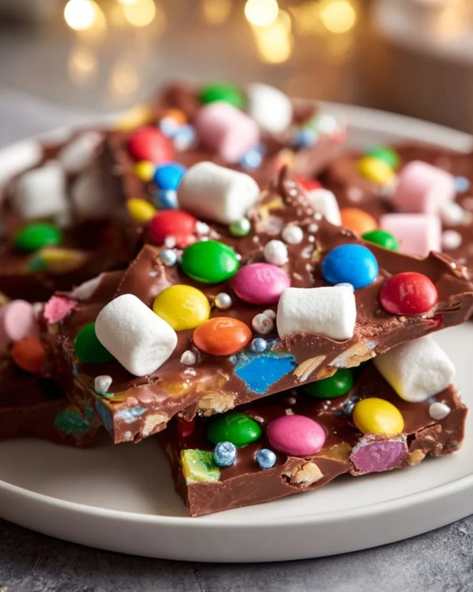 Delicious Reindeer Poop Bark, a fun holiday treat made with chocolate and nuts.