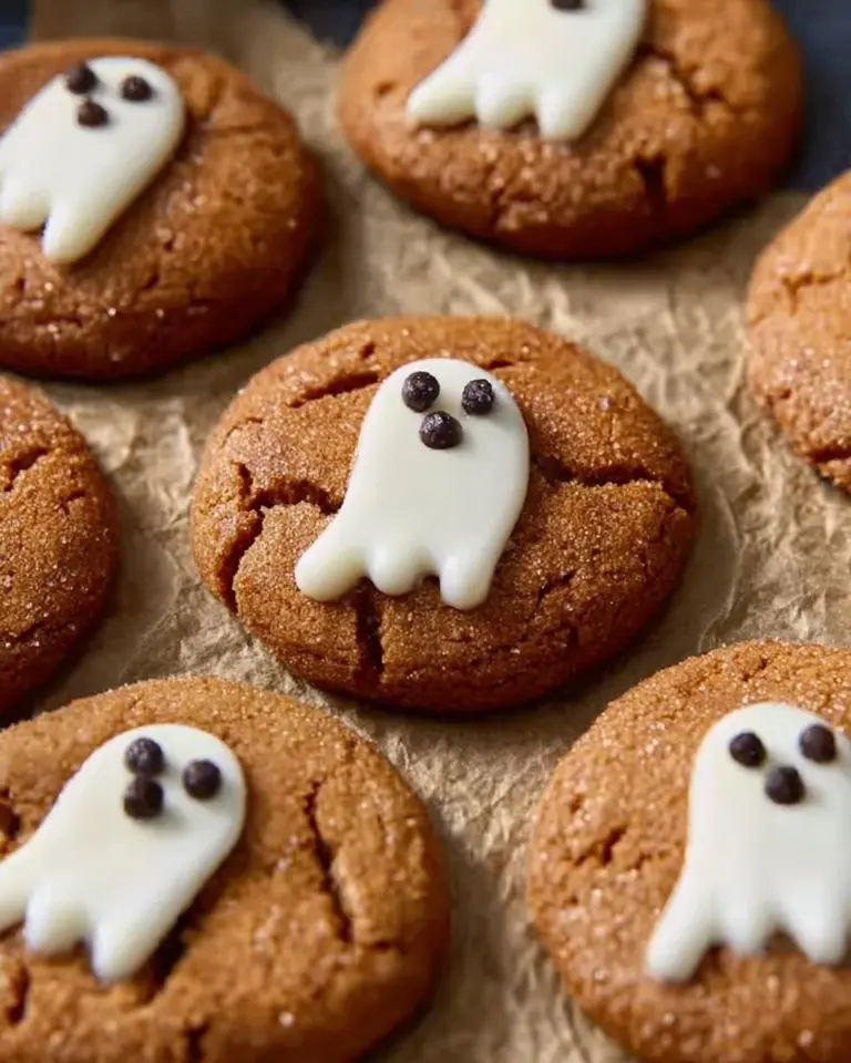 Spooky ghost brown butter pumpkin cookies with festive decorations