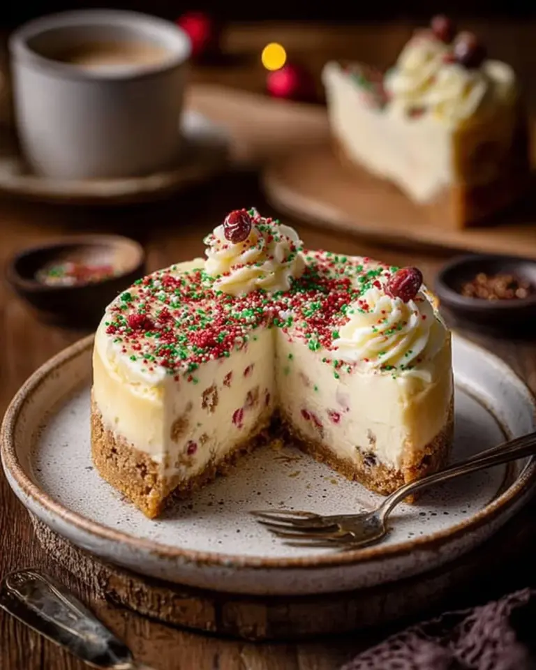Delicious Sugar Cookie Cheesecake with a golden crust and creamy topping