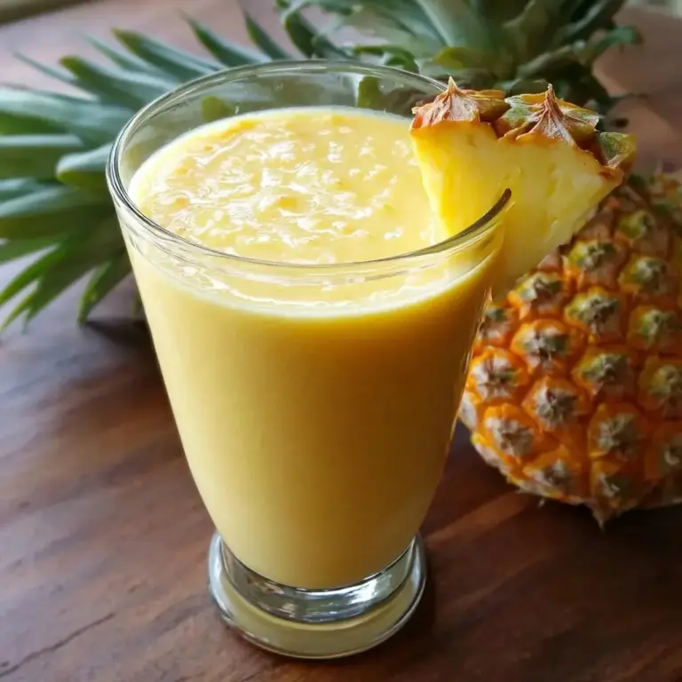 Tropical smoothie with fresh pineapple and vibrant fruits in a glass
