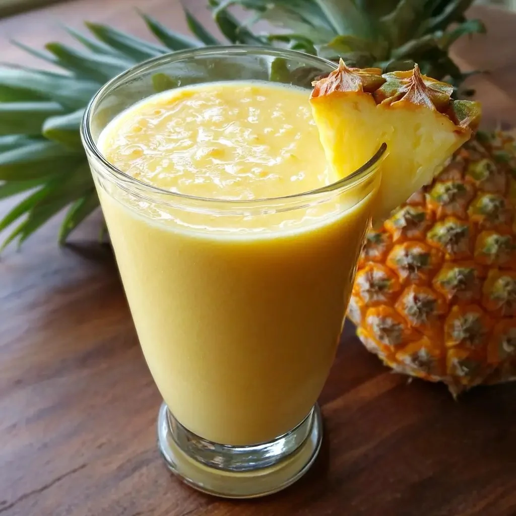Tropical smoothie with fresh pineapple and vibrant fruits in a glass