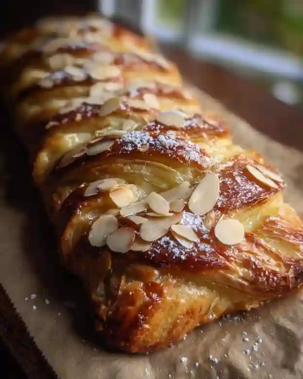 Easy almond ricotta pastry braid with flaky layers and almond filling