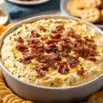 Delicious hot smoked gouda bacon dip served in a dish