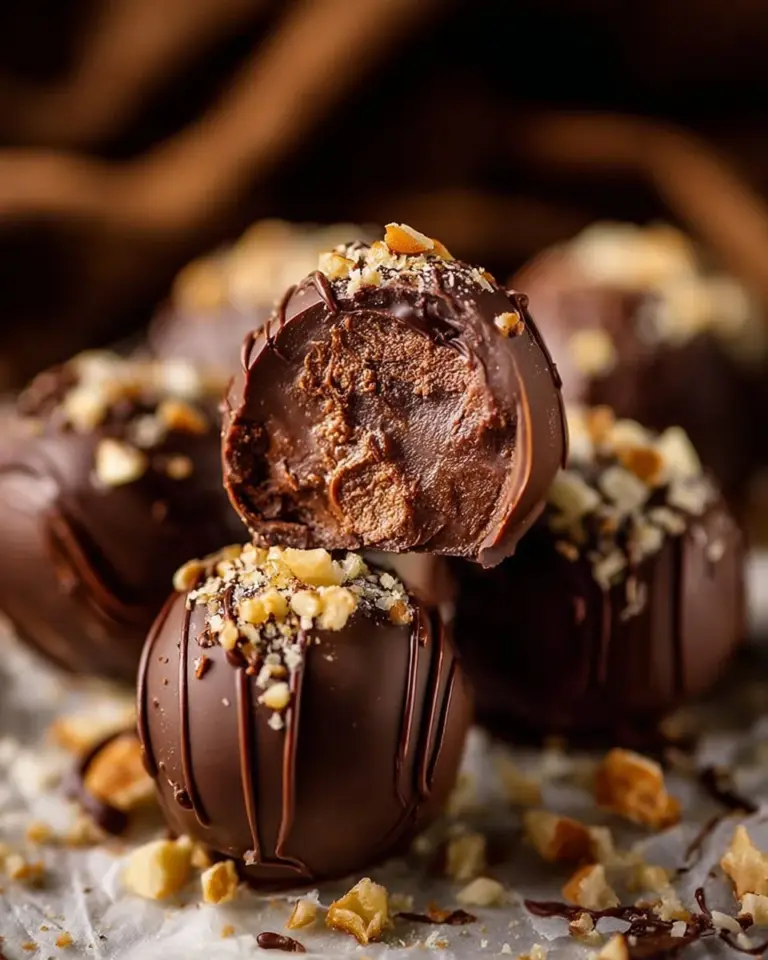 Delicious homemade Amaretto Chocolate Truffles with a rich chocolate coating
