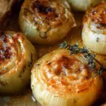 Bowl of Asiago Roasted Onions garnished and ready to serve