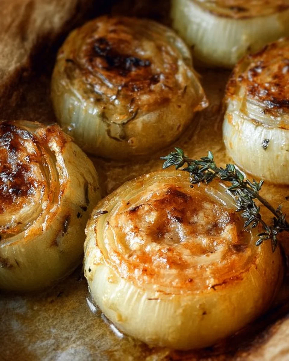 Bowl of Asiago Roasted Onions garnished and ready to serve