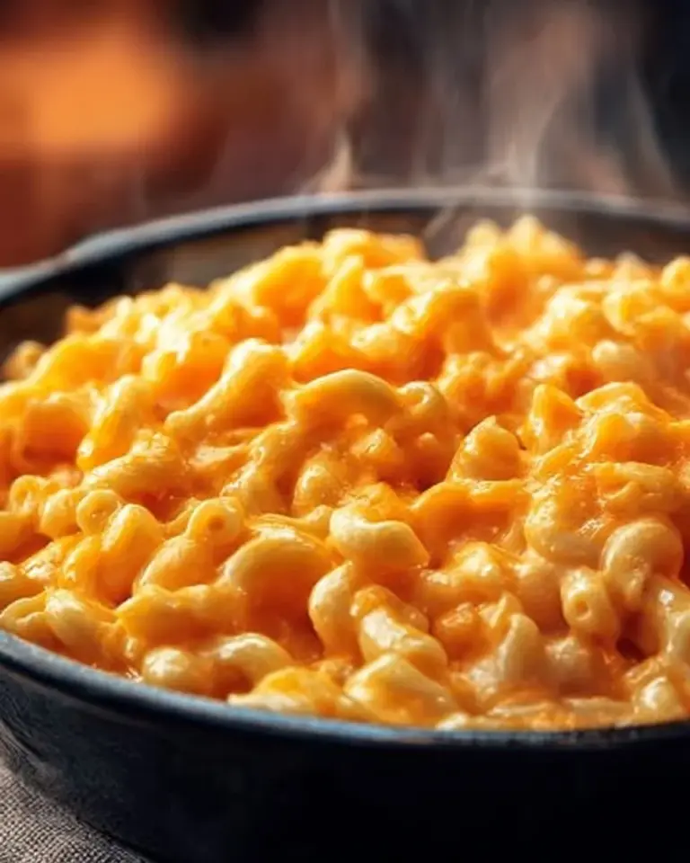 Baked Mac and Cheese with Velveeta served in a dish