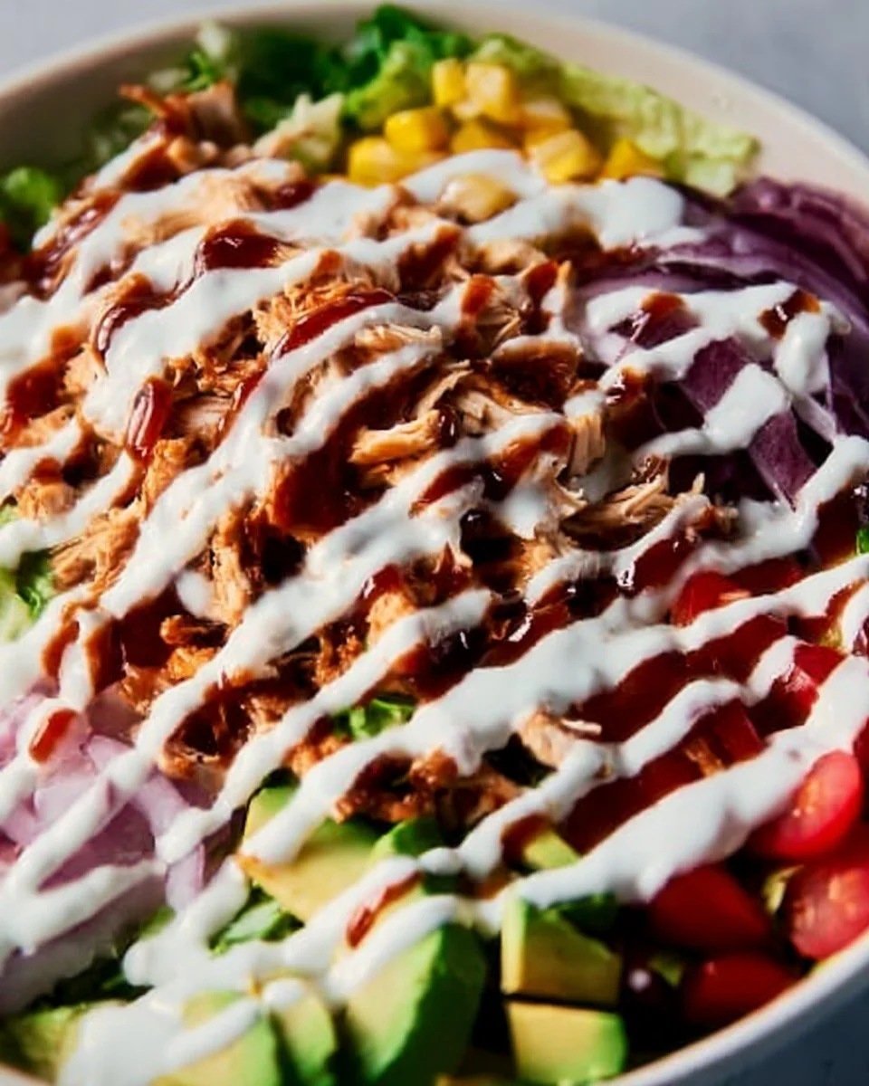 Delicious BBQ Chicken Salad with grilled chicken, fresh veggies, and tangy dressing