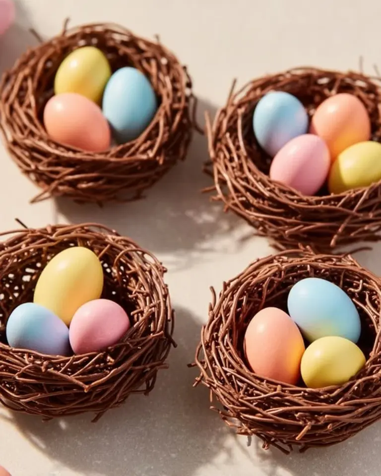 Delicious Birds Nest Cookies with chocolate and coconut topping