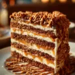 Delicious Caramel Toffee Crunch Cake with layers of caramel and toffee crunch