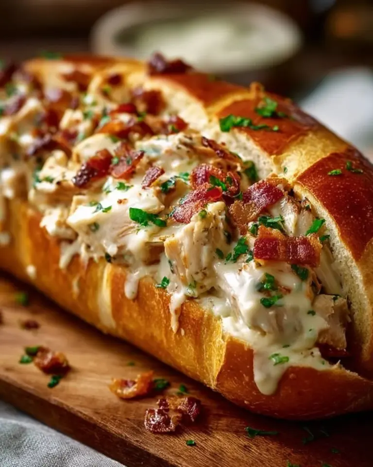 Delicious Chicken Bacon Ranch Sandwich with crispy bacon and ranch dressing