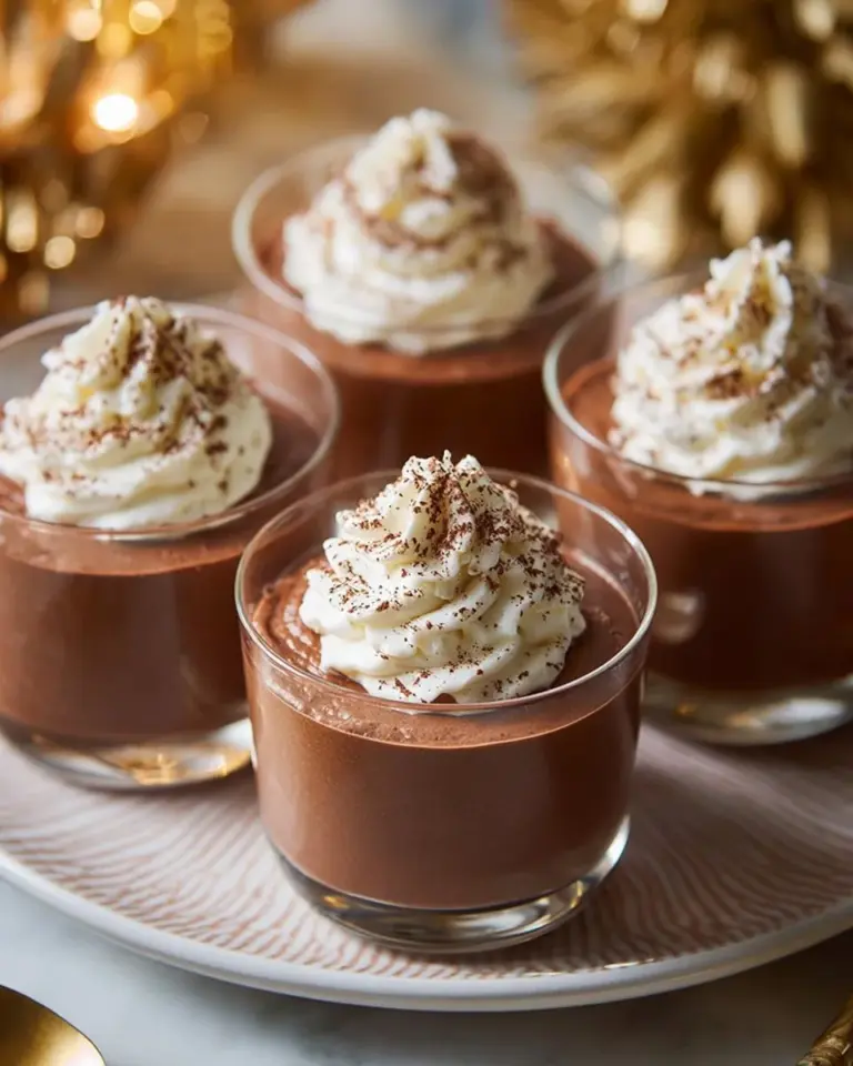 Delicious Chocolate Eggnog Mousse Cups garnished with chocolate shavings