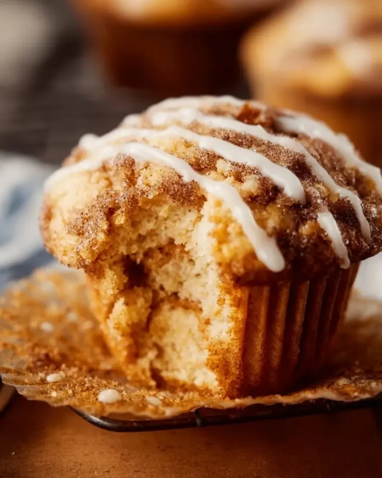 Freshly baked cinnamon swirl muffins on a cooling rack