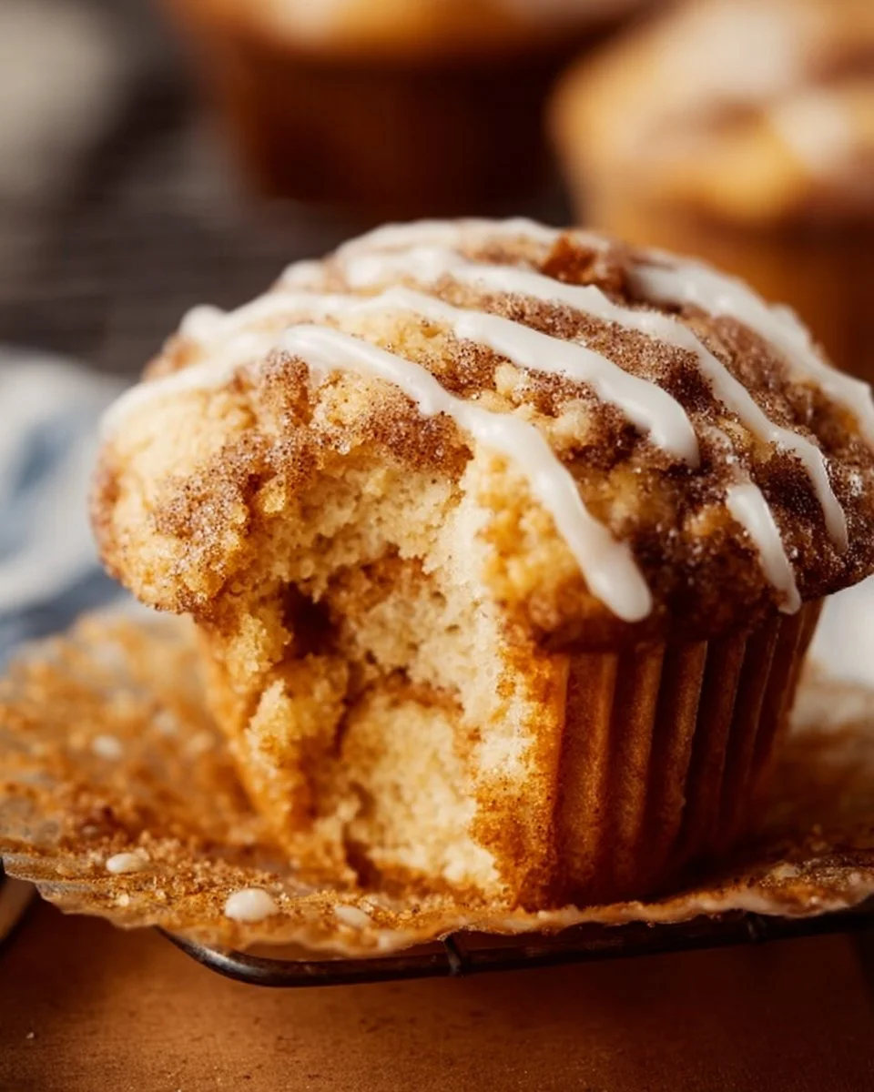 Freshly baked cinnamon swirl muffins on a cooling rack