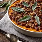Delicious Classic Bourbon Sweet Potato Casserole served in a dish