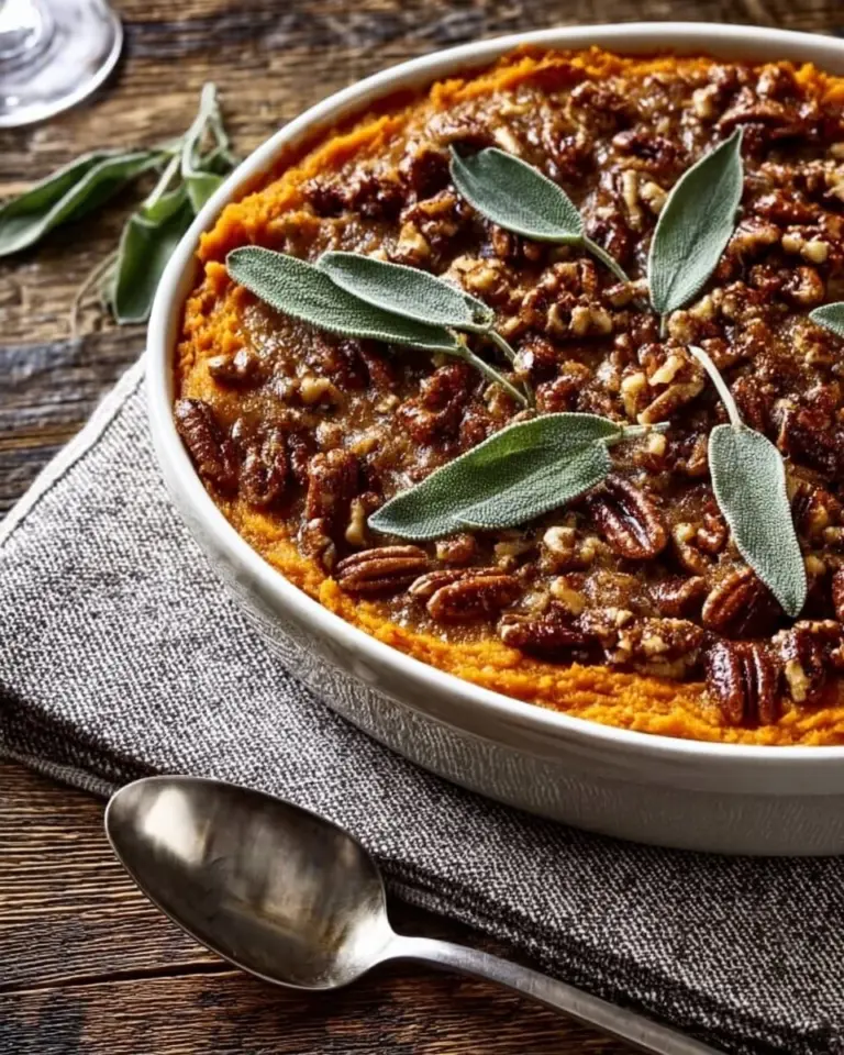 Delicious Classic Bourbon Sweet Potato Casserole served in a dish