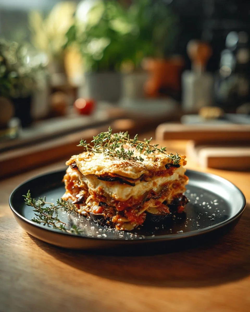 Classic Greek eggplant moussaka layered with rich meat sauce and béchamel