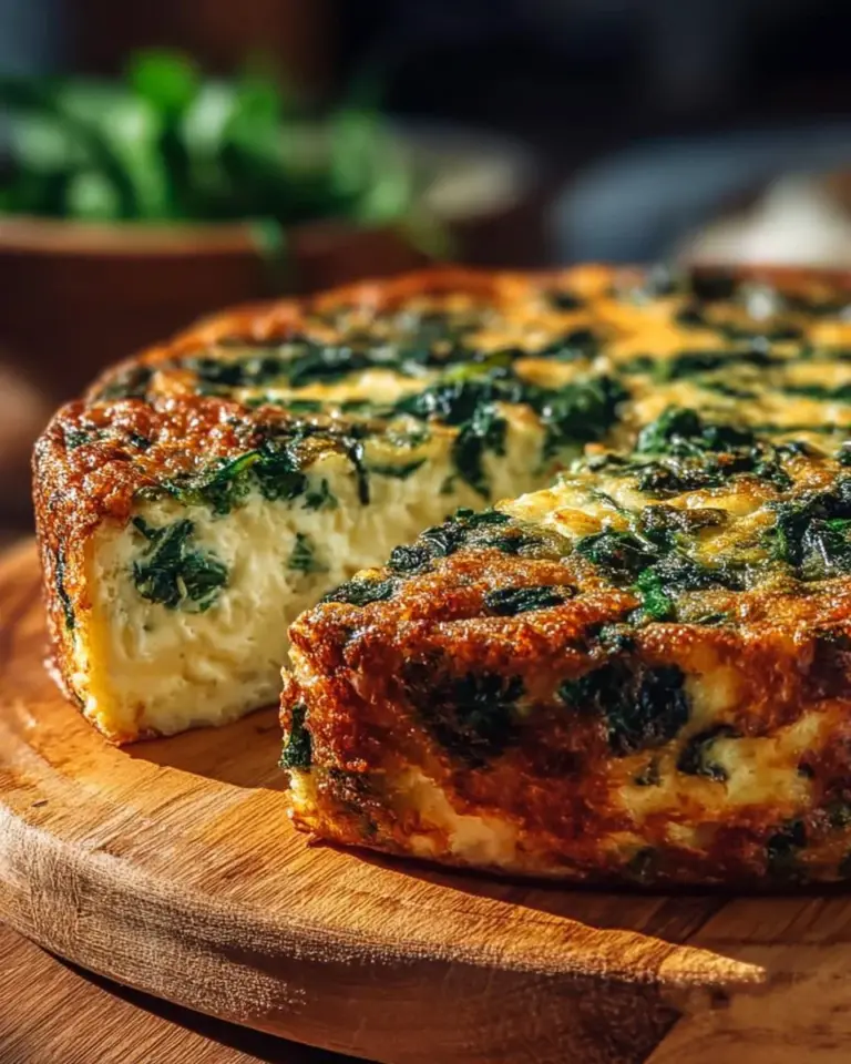 Cottage cheese and spinach crustless quiche in a baking dish