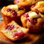Cranberry Sauce Eggnog Muffins on a festive plate with holiday decorations