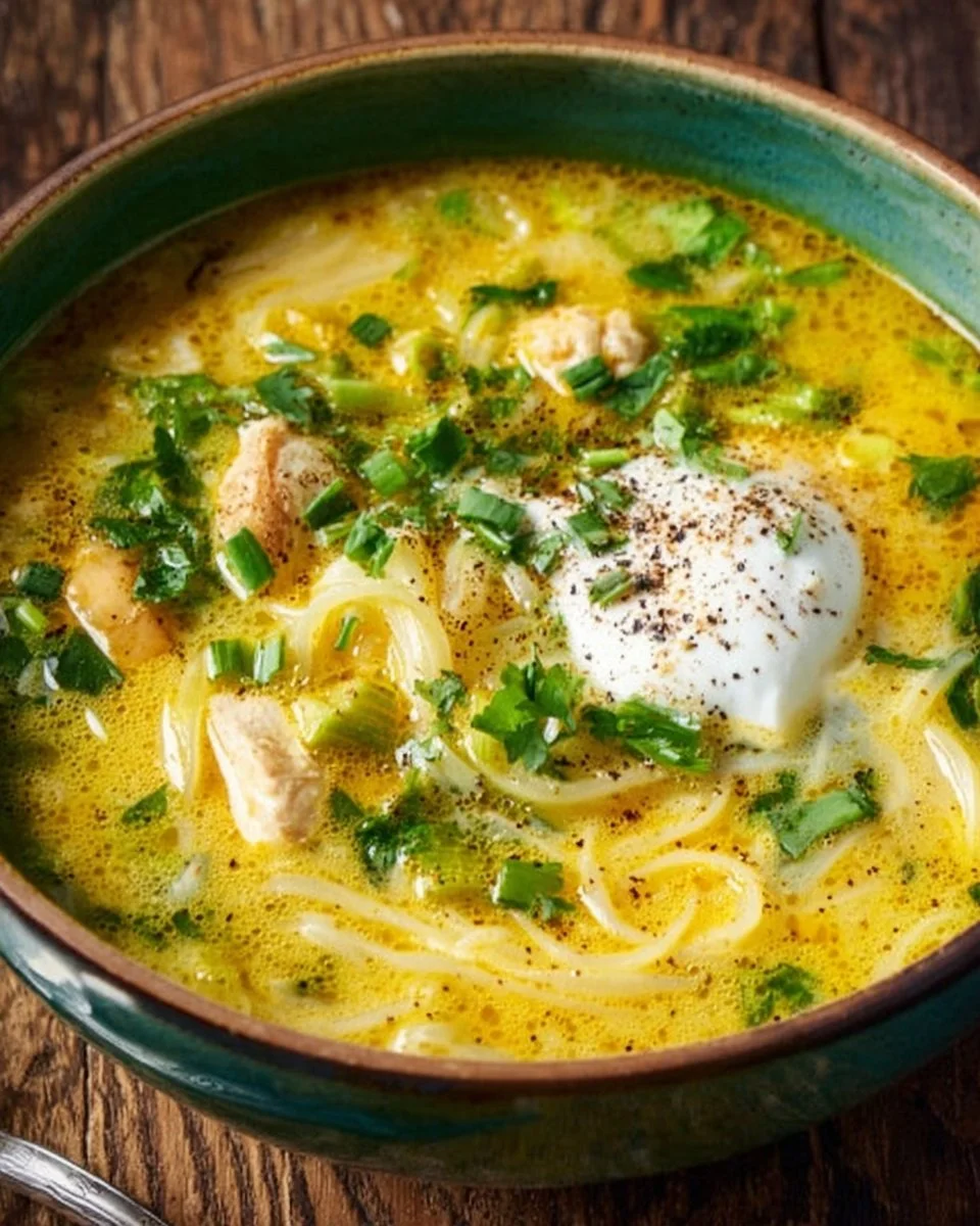 Bowl of creamy green chicken enchilada soup topped with cheese and cilantro