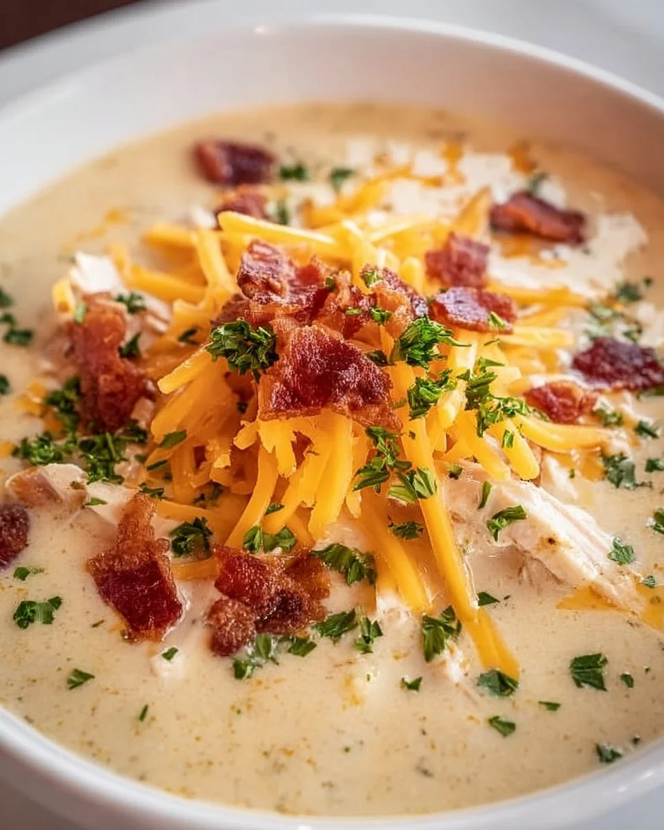 Creamy Keto Chicken Soup with cream cheese in a bowl