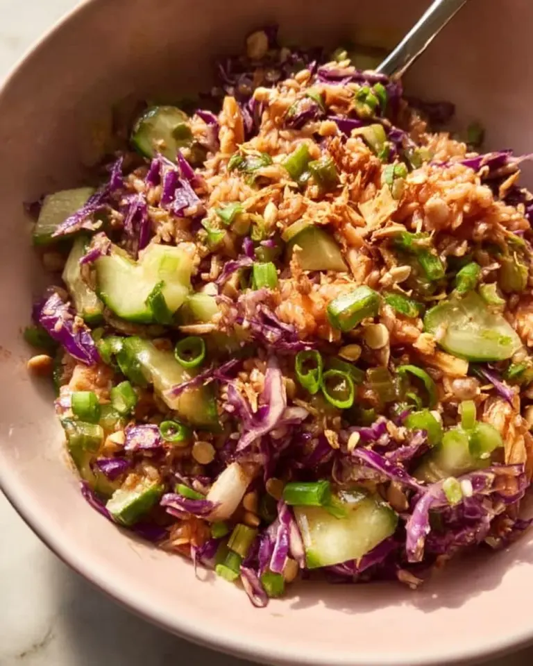 Colorful Crispy Rice Salad with fresh vegetables and toppings