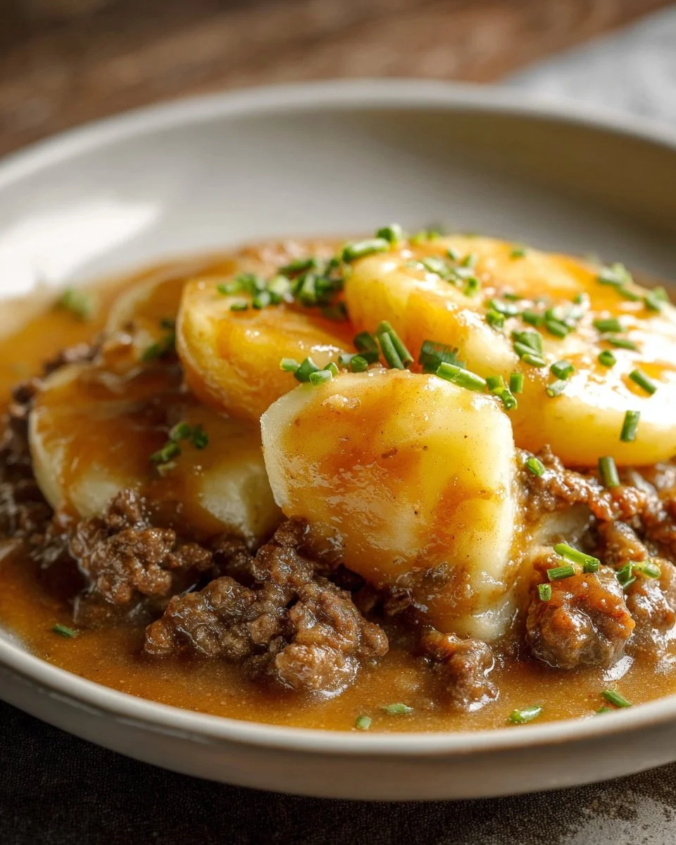 Delicious Crockpot Hamburger Potato Casserole served in a bowl