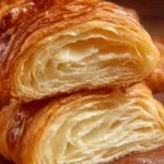 Freshly baked croissant bread loaf with golden flaky layers