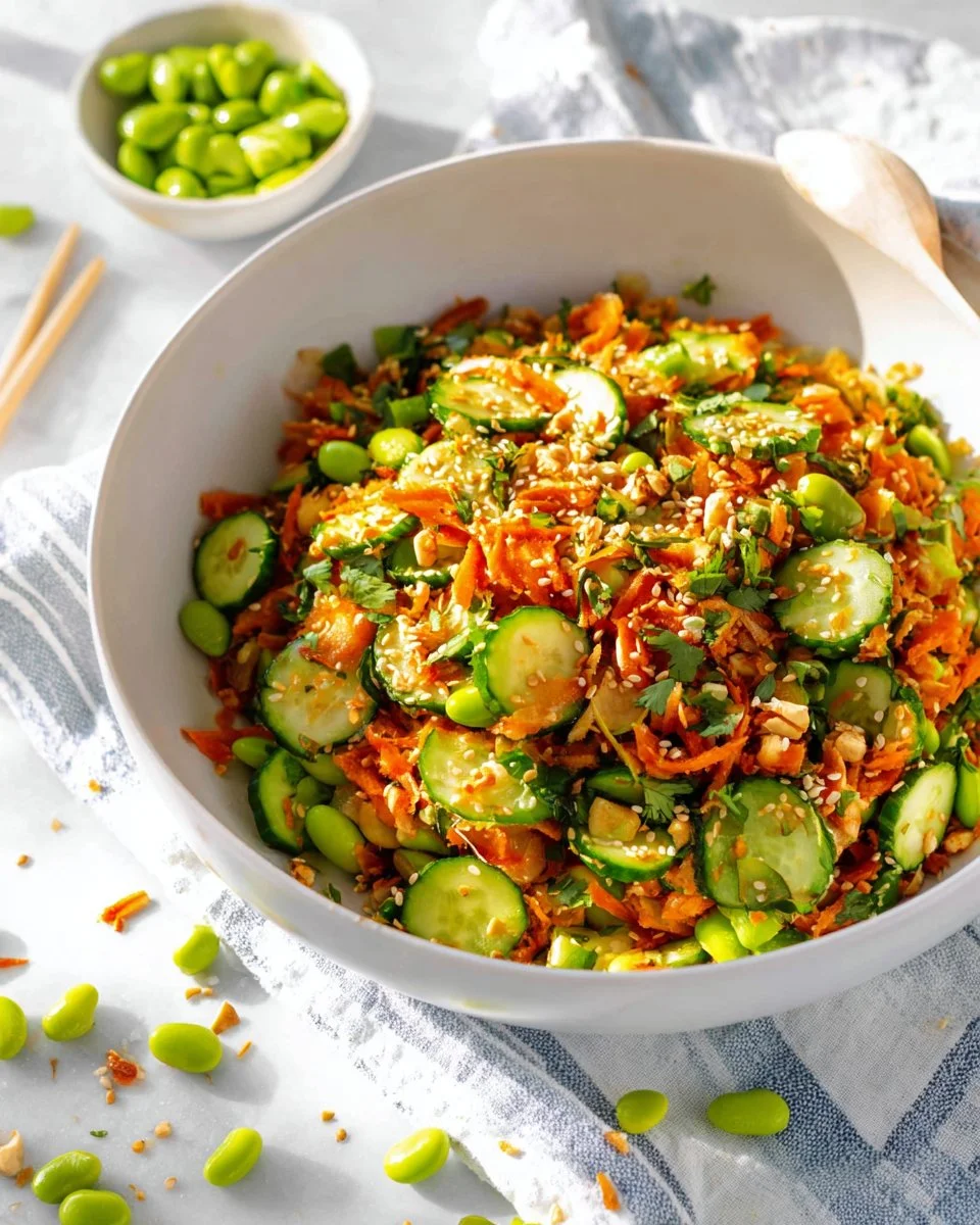 Cucumber Salad with crispy rice and fresh ingredients.