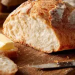 Loaf of easy no-knead gluten-free bread on a wooden cutting board