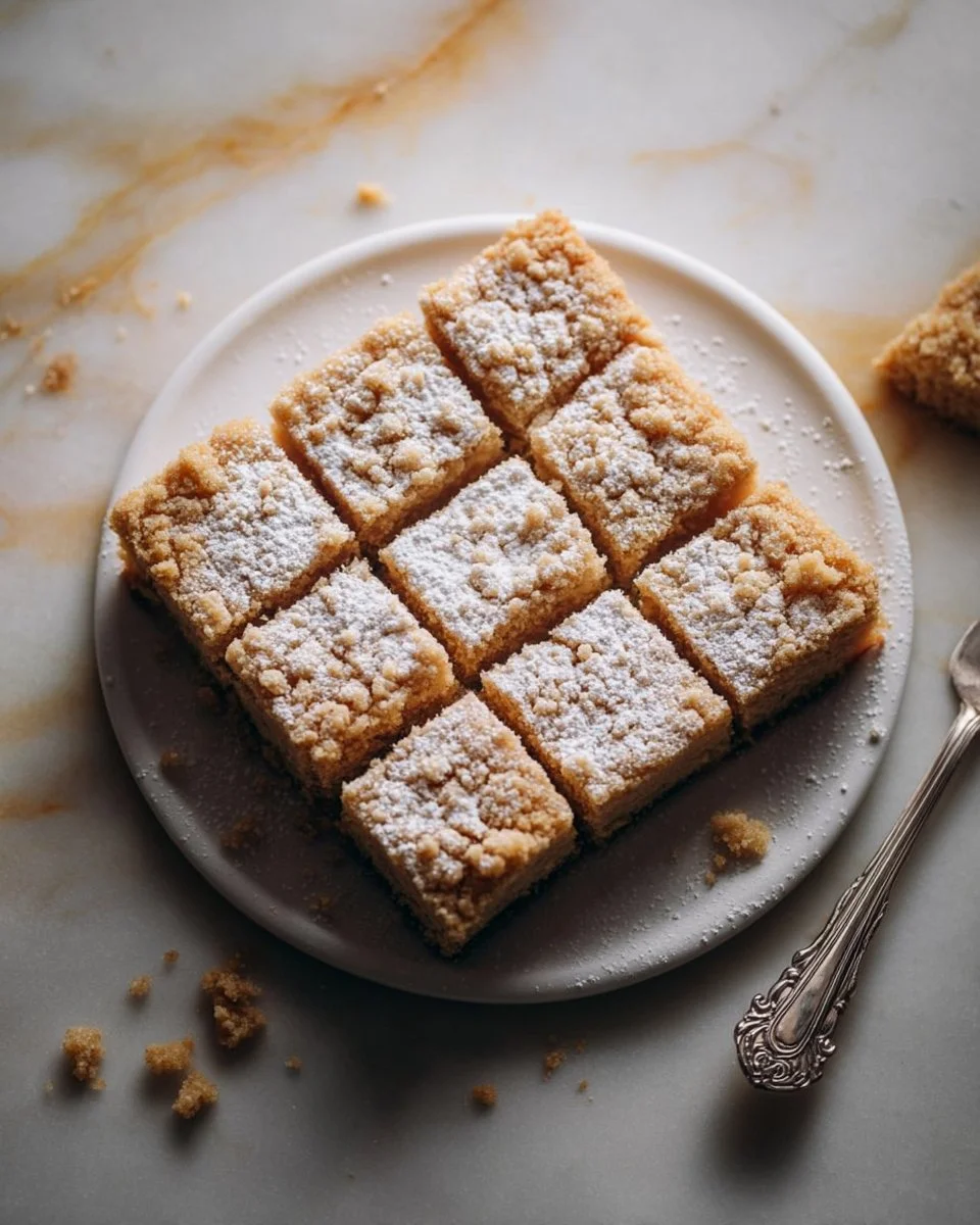 Delicious eggnog cheesecake crumble bars topped with a spiced crumble layer