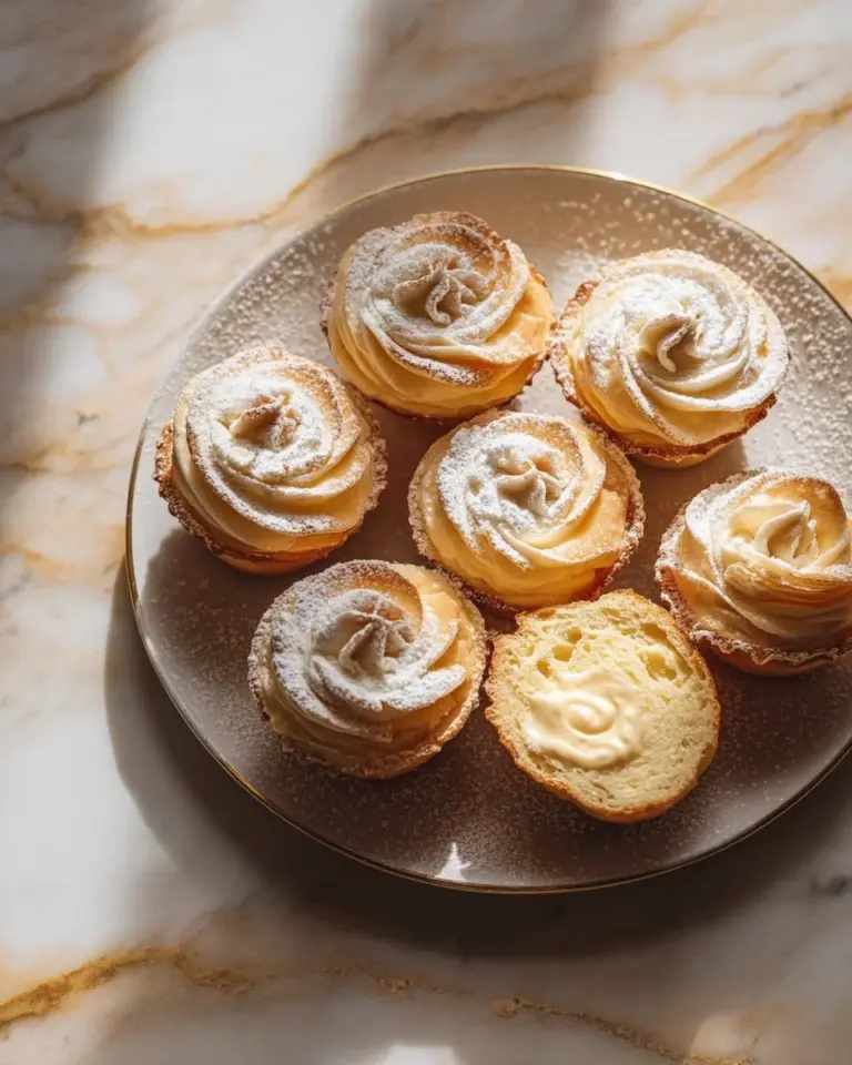 Delicious eggnog cream puffs filled with rich eggnog cream, perfect for the holidays.