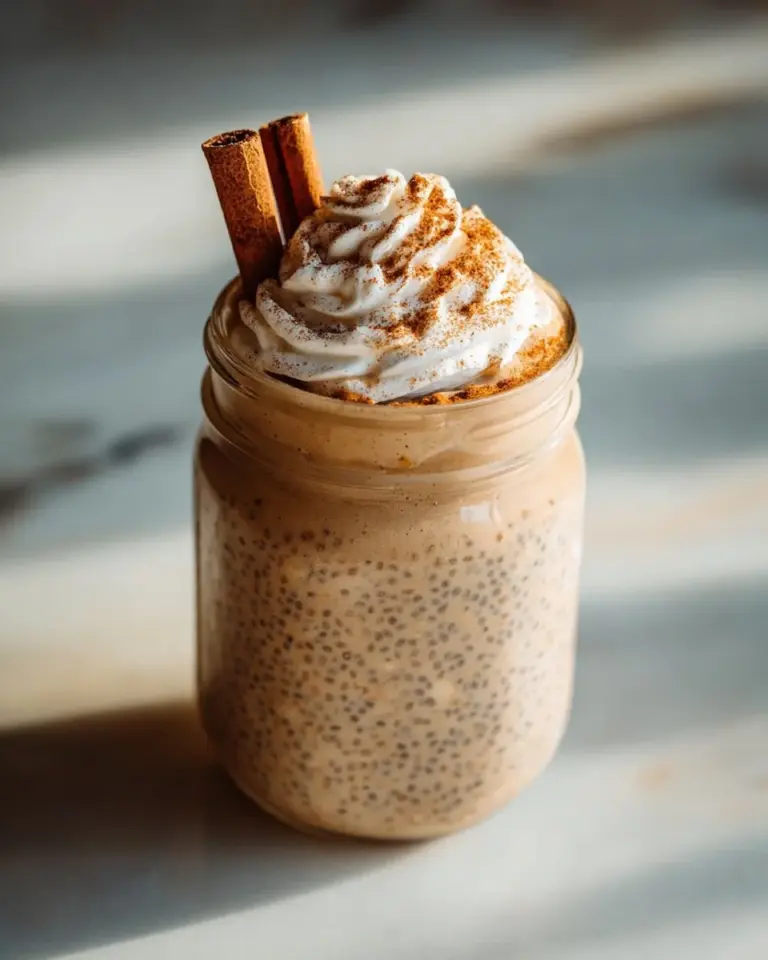 Bowl of eggnog overnight oats topped with nutmeg and cranberries