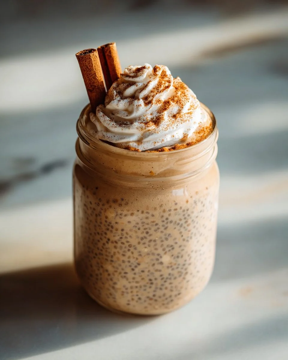 Bowl of eggnog overnight oats topped with nutmeg and cranberries