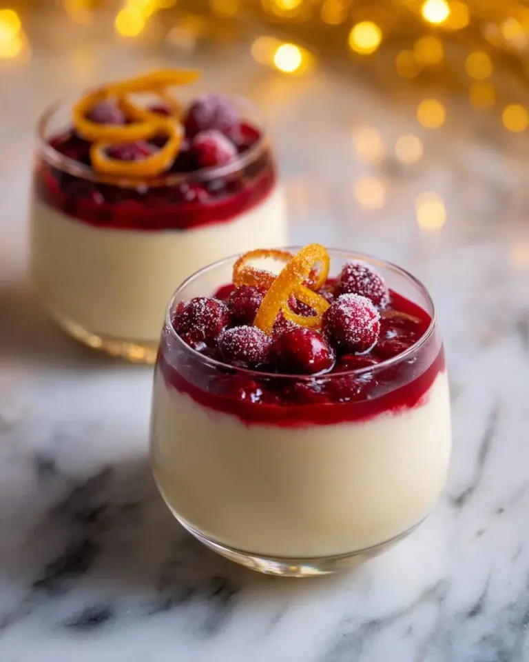 Eggnog Panna Cotta with spiked cranberry sauce served in a festive setting