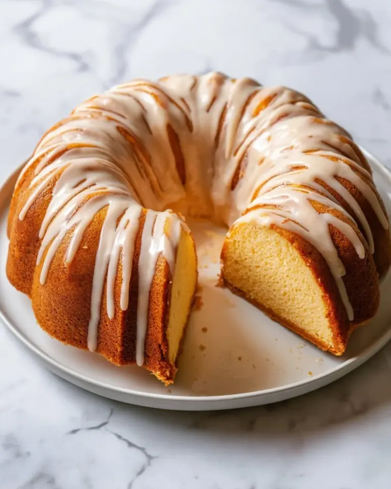 Slice of moist Eggnog Pound Cake with a festive garnish.