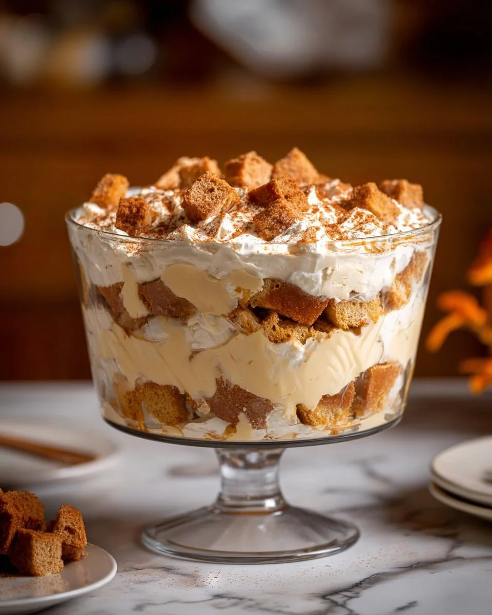 Deliciously layered eggnog trifle dessert perfect for the holidays