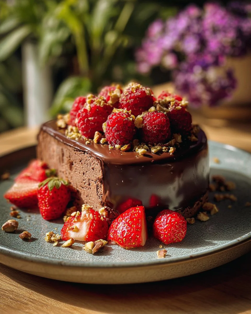 Delicious Ferrero Rocher Cheesecake topped with chocolate and hazelnuts