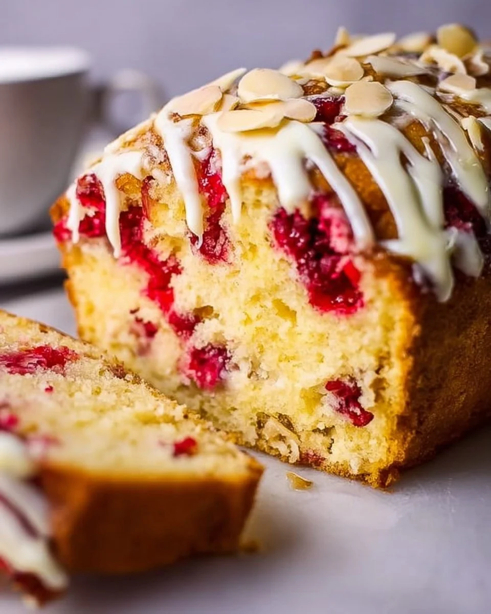 Glazed Cranberry Sauce Coffee Cake topped with a sweet glaze and fresh cranberries