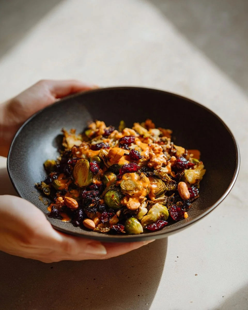 Delicious Gochujang Garlic Butter Brussels Sprouts in a bowl