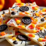 Greek Yogurt Halloween Candy Bark featuring colorful candies and yogurt