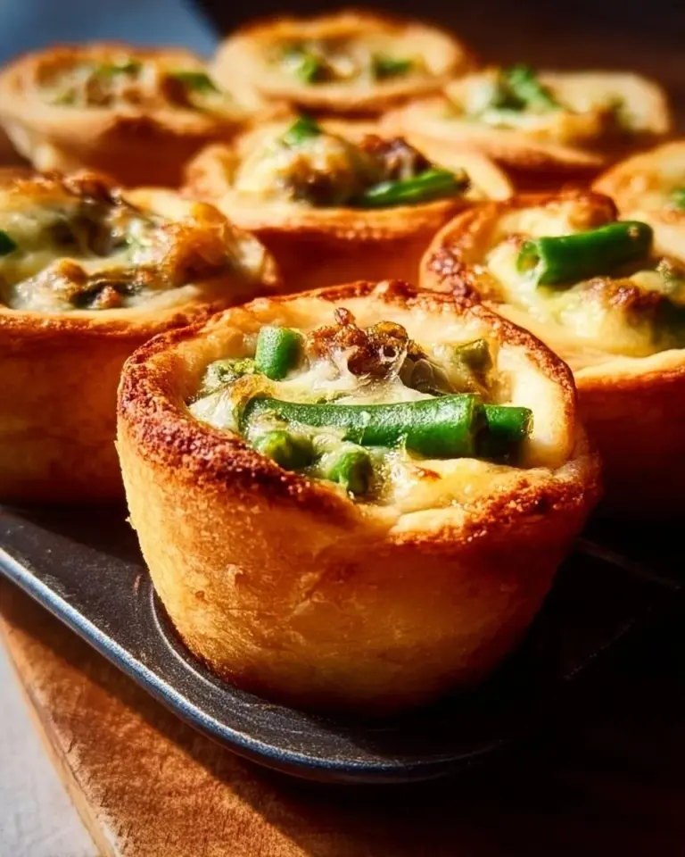 Green bean casserole bites served on a platter with toppings